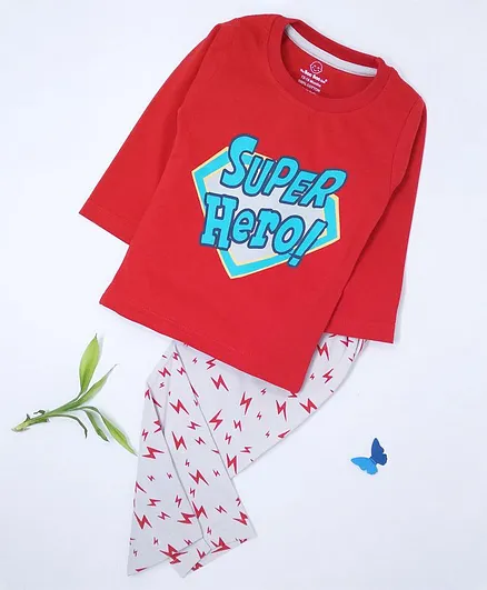 The Boo Boo Club Full Sleeves Super Hero Print Tee With Pants - Red