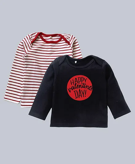 Kadam Baby Pack Of 2 Full Sleeves Striped & Happy Valentines Day Printed Tee - Red & Black
