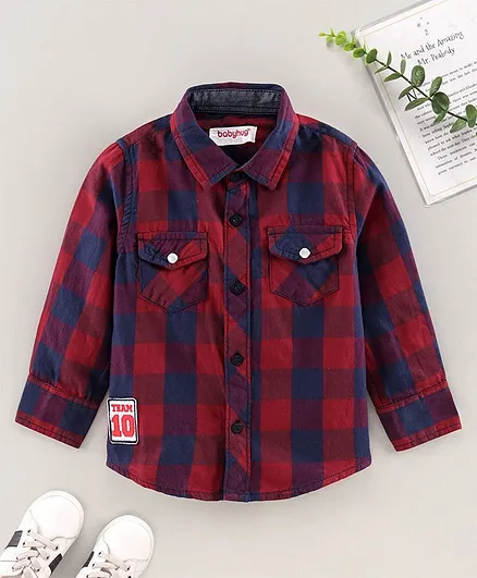 Babyhug Full Sleeves Cotton Checks Shirt with Two Pockets - Red