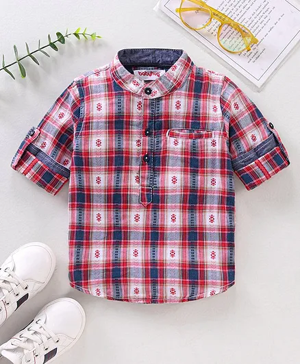 Babyhug Full Sleeves Cotton Checks Shirt - Red