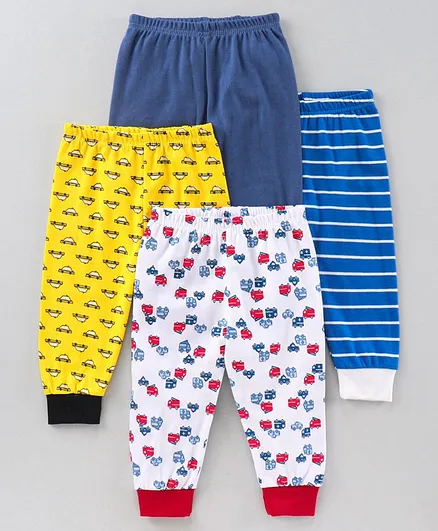 Kidi Wav Printed Pajamas Pack Of 4 - Yellow Blue And White