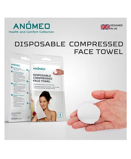 Anomeo Disposbale Compressed Face Towel Pack of 6 - White 