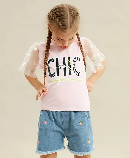 Kookie Kids Half Sleeves Top Chic Print - Pink