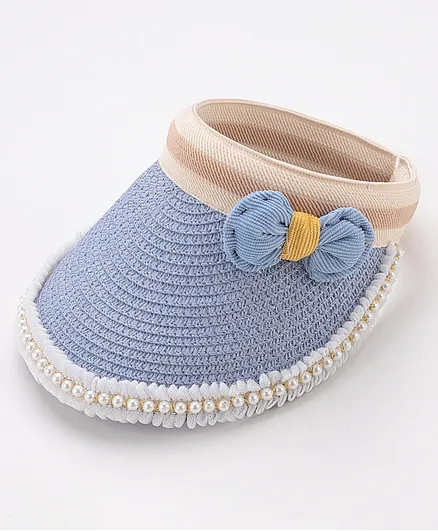 Babyhug Crochet Straw Hat With Bow Free Size - Blue
