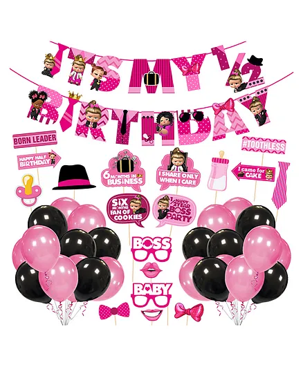 Zyozi Girl S Half Birthday Theme Party Supplies Pink Pack Of 45 Online In India Buy At Best Price From Firstcry Com