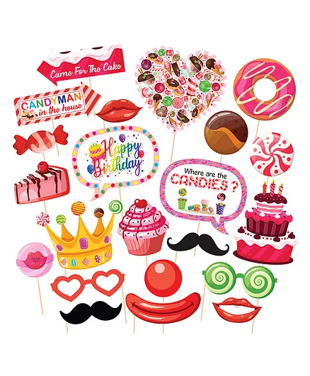 Zyozi Candy Theme Photo Booth Props With Stick Multicolour Pack Of 22 Online In India Buy At Best Price From Firstcry Com