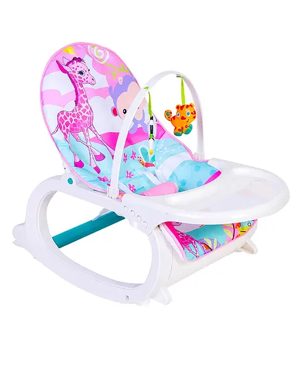 DOMENICO Portable Giraffe Print Rocker Chair With Tray and Vibration Musical Mode - Multicolour
