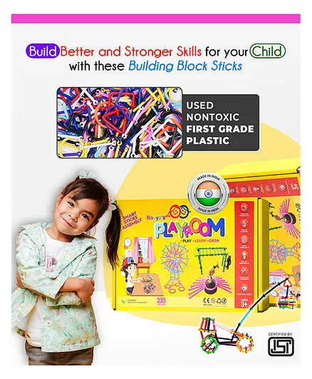 Navya's Playroom Building Blocks Assembly Colorful Straw Toy Multicolor- 235 Pieces