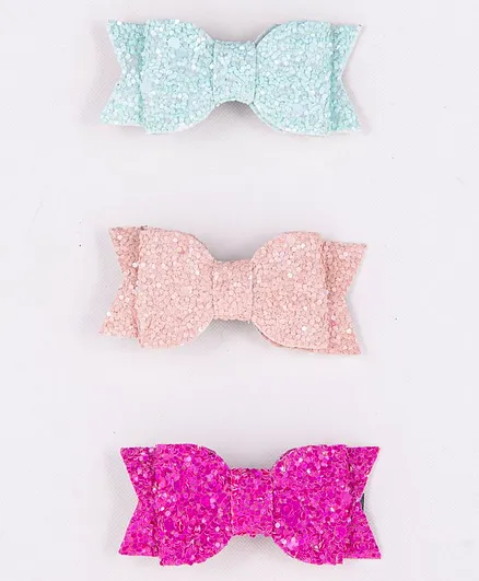 Jewelz Glitter Bow Shape Set Of 3 Hair Clips - Multicolor