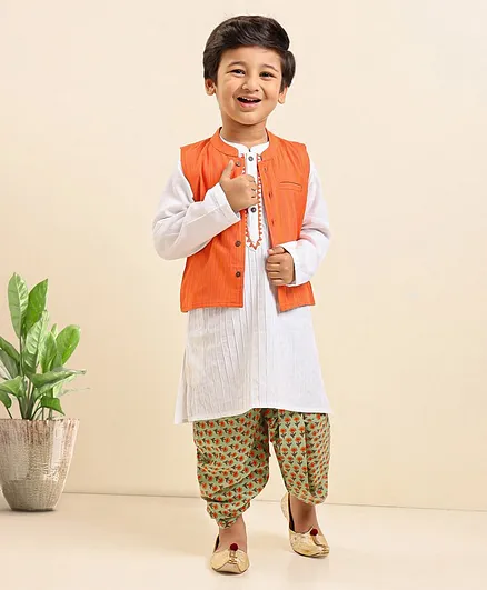 Babyhug Full Sleeves Kurta and Dhoti Set with Waistcoat - Multicolor
