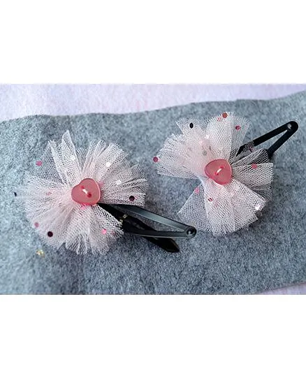 Pretty Ponytails Dotted Tulle Bow Heart Clip - Pink