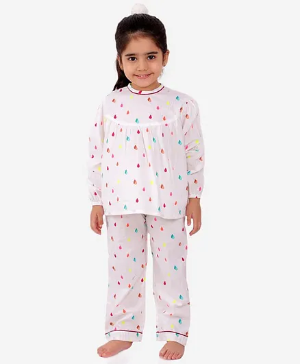 Fairies Forever Full Sleeves Drops Print Night Suit - White