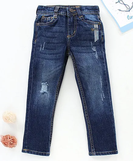 Under Fourteen Only Full Length Distressed Jeans - Navy Blue