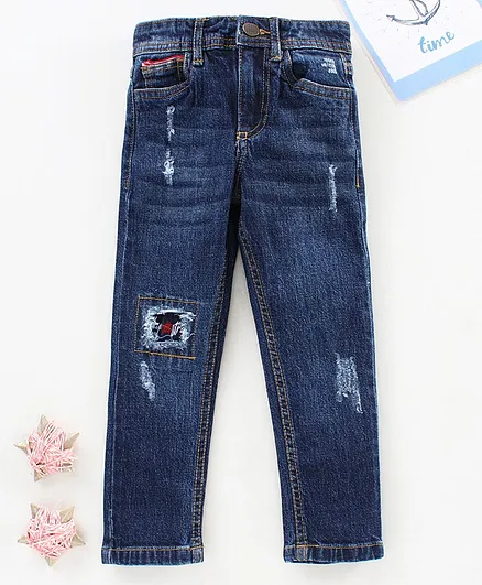 Under Fourteen Only Full Length Distressed Style Jeans - Navy Blue