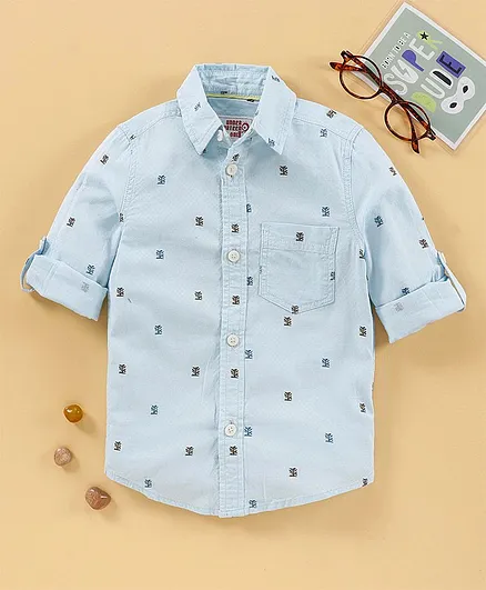 Under Fourteen Only Full Sleeves Embroidery Detailing Shirt - Light Blue