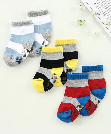 Nuluv Cotton Blend Ankle Length Striped Socks Pack of 3 - Multicolor