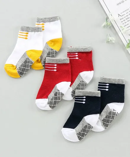 Nuluv Cotton Blend Ankle Length Socks Lace Design Pack of 3 - Red Yellow Black
