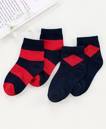 Nuluv Cotton Blend Ankle Length Striped Socks Pack of 2  - Black Red