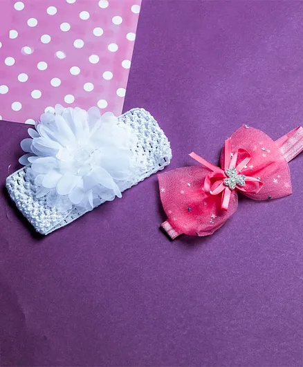 Jewelz Bow And Flower Design Headband Pack Of 2-  Pink Blue