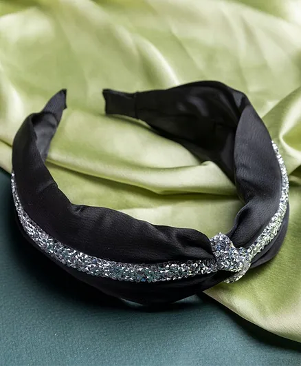 Jewelz Glitter Stone Detailing Knotted Hair Band - Black