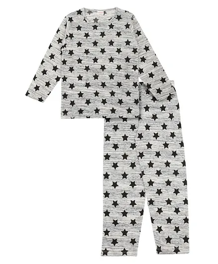 RAINE AND JAINE Full Sleeves Star Print Tee And Pajama Set - Grey