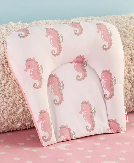 Babyhug U Shaped Pillow Sea Horse Print - White & Pink