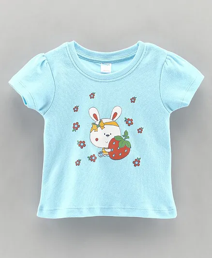 Tango Half Sleeves Cotton Top with Bunny Print - Light Blue