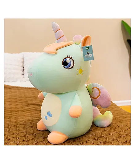 Zyamalox Super Soft Poly fill Washable Sitting Unicorn Soft Toy Green - Height 35 cm