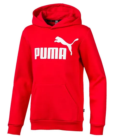 PUMA Full Sleeves Cotton Hooded Sweatshirt Logo Print - Red
