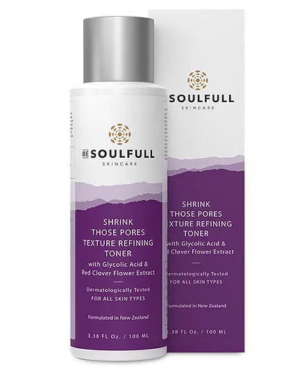 Be Soulfull Shrink Those Pores Texture Refining Toner With Glycolic Acid & Red Clover Flower Extract - 100 ml