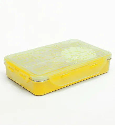 Gluman SS Snack Pack Pattern Yellow Lunch Box with Spoon & Midget - 700 ml