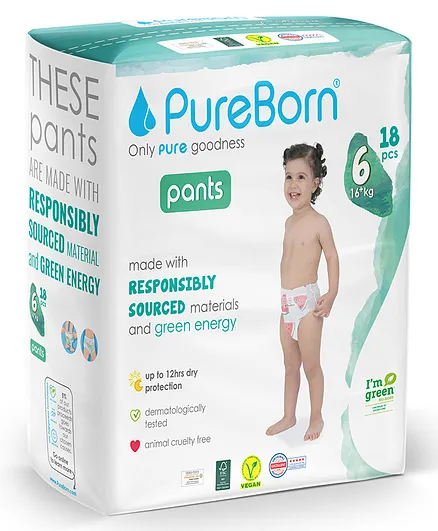 PureBorn Organic Bamboo Printed Pant Diapers Size 6 Single Pack - 18 Pieces