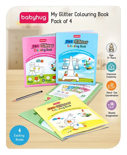 Babyhug 2 in 1 My first Glitter Colouring Books Pack Of 4 - English