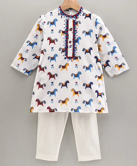 Babyhug Full Sleeves Kurta & Pyjama Set Printed - Off White