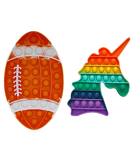 Enorme Rugby Ball & Unicorn Pop Bubble Stress Relieving Pop It Fidget Toy Pack of 2 - Multicolor