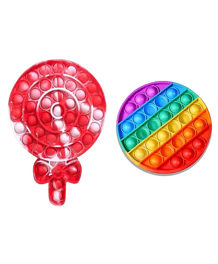 Enorme Big Candy & Round Shape Pop Bubble Sensory Stress Relieving Silicone Pop It Fidget Toy Pack of 2 - Multicolour