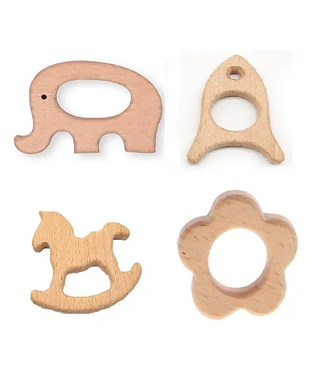 Enorme Organic Non Toxic Wooden Teethers Pack of 4 - Brown 