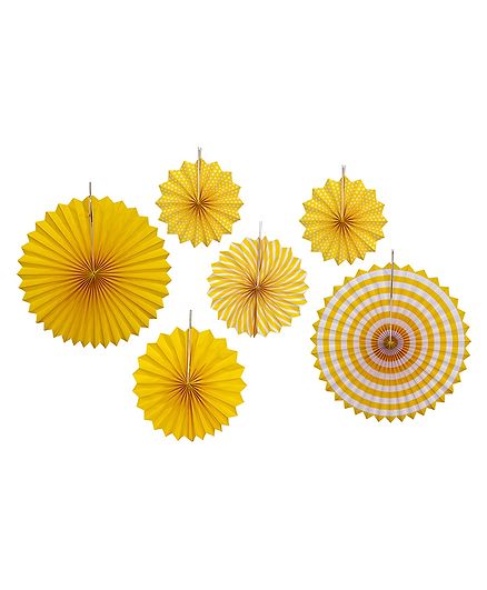 Pikaboo Paper Fan Decoration Items Pack Of 6 - Yellow 