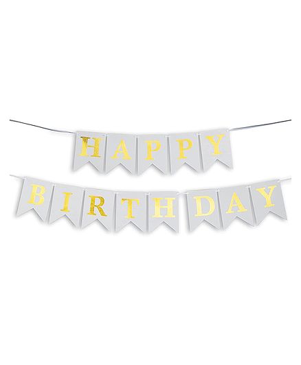 Pikaboo Happy Birthday Gold Foil Banner - White 