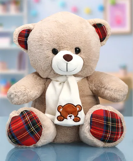 Babyhug Plush Teddy Bear Soft Toy with Muffler Brown - Height 40 cm