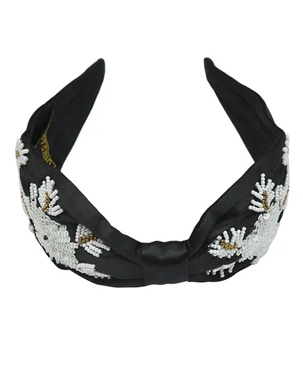 Funkrafts Floral Sequin Embroidery Knotted Hair Band - Black
