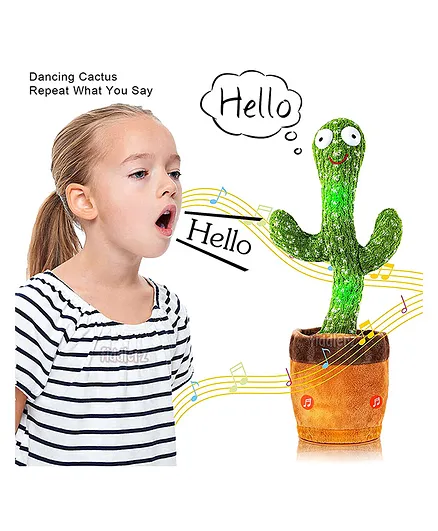 Fiddlerz Singing Talking Recording Dancing Cactus Toy - Green Brown