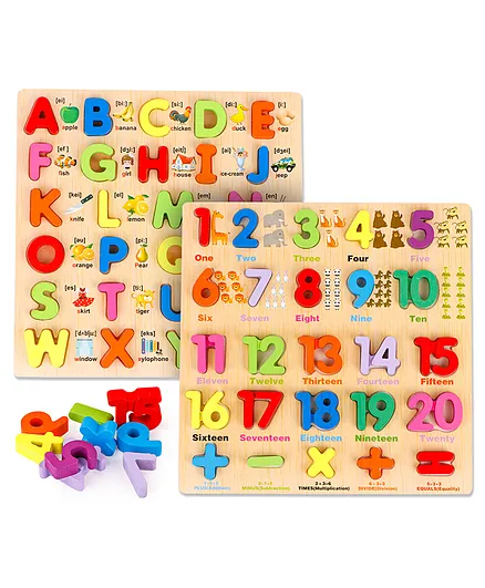 Fiddlerz Wooden Alphabets & Numbers Block Puzzle Multicolour - 51 Pieces