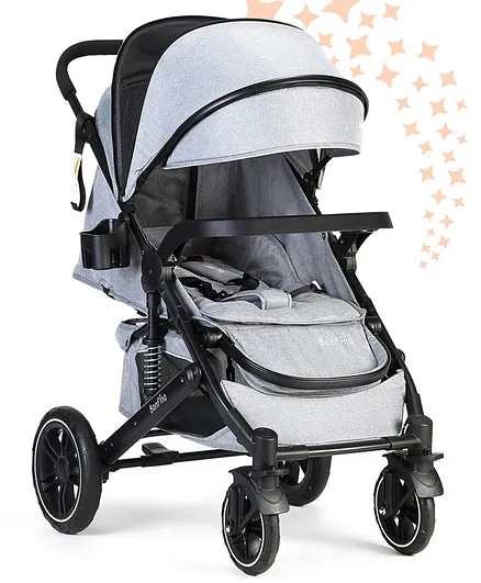 Bonfino Triton Baby Stroller with Adjustable Canopy and Recliner - Grey