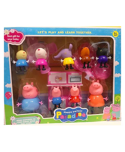 Niyamat Peppa Pig Toys Friends and Table Chair Icecream Parlour Set of 9 - Multicolour