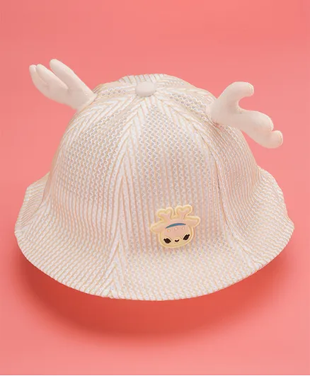 Babyhug Cotton Bucket Hats Embroidered Beige - Diameter 16 cm