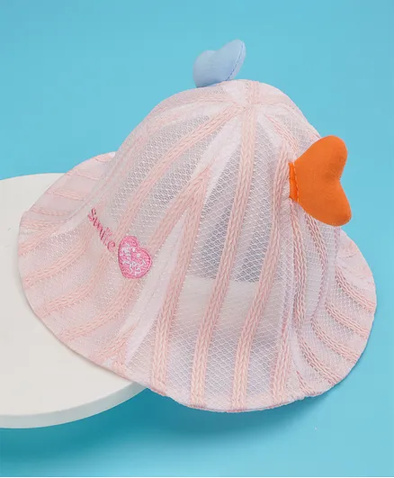 Babyhug Cotton Bucket Hats Rabbit Embroidered Pink - Diameter 16 cm