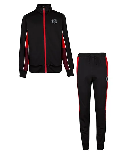 Converse Full Sleeves Solid Colour Jacket With Track Pant - Black