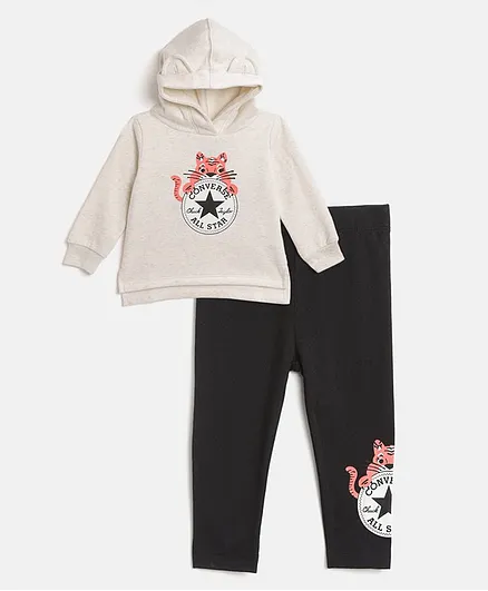 Converse Full Sleeves Chuck Cat Hoodie With Leggings - Off White & Black
