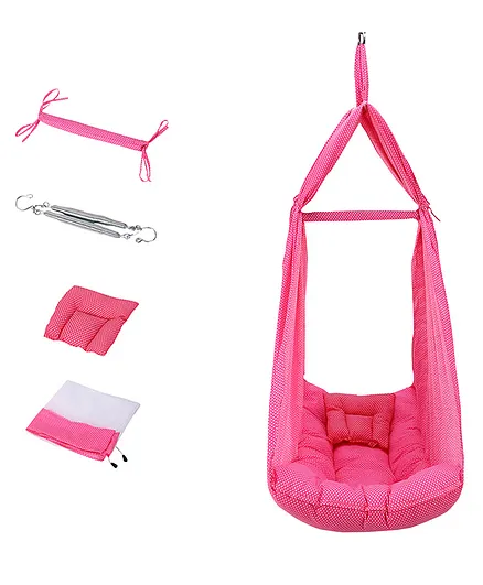 Be 1st 100 % Cotton Infant Baby Swing Cradle With Mosquito Net  - Pink 